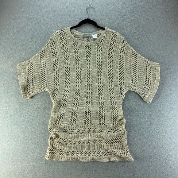 Joseph A Sweater Womens Large Tan Pullover Open Knit Acrylic‎ Short Sleeve Thin - Picture 1 of 8